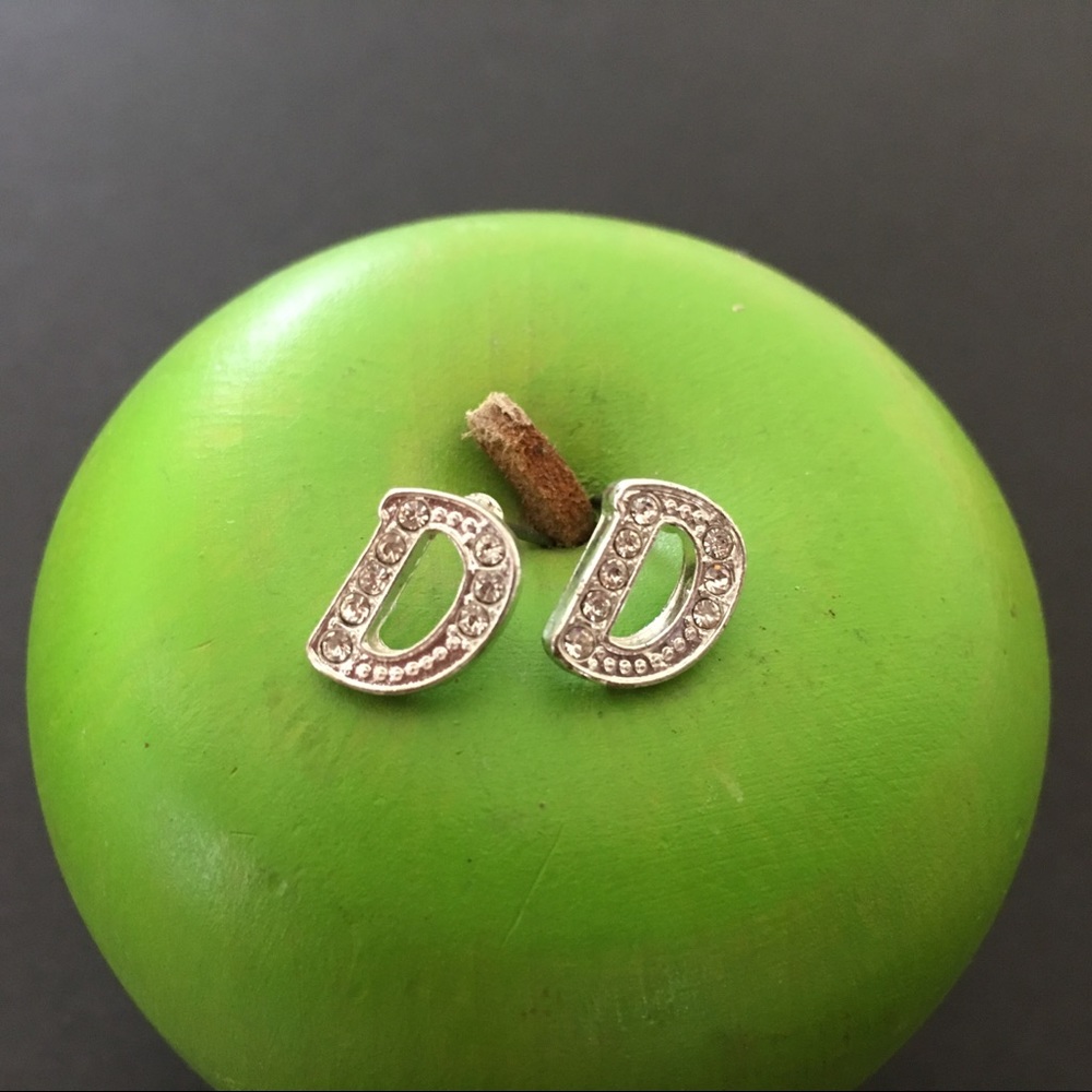 “D” Earring Stud Rhinestone Pierced Ear Initial